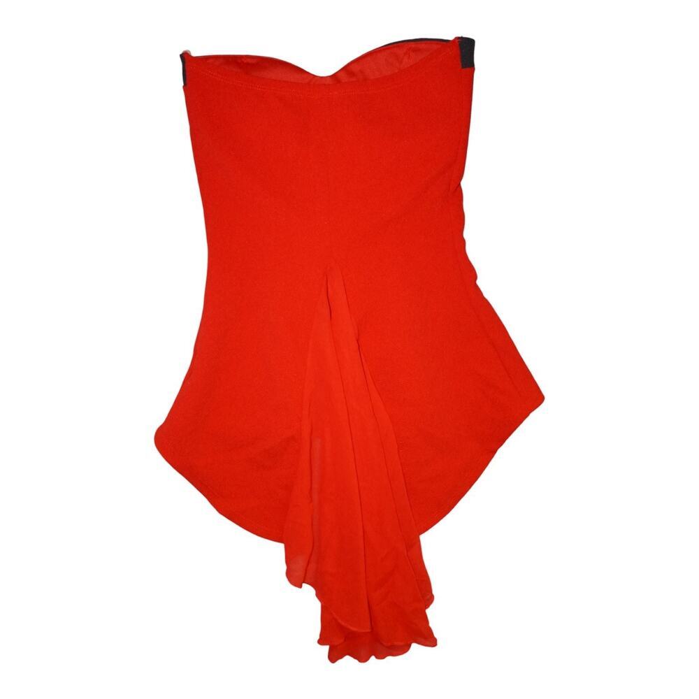 Y2K Red Strapless Corset Peplum Top High Low Hem Burlesque Coquette M - Picture 10 of 14